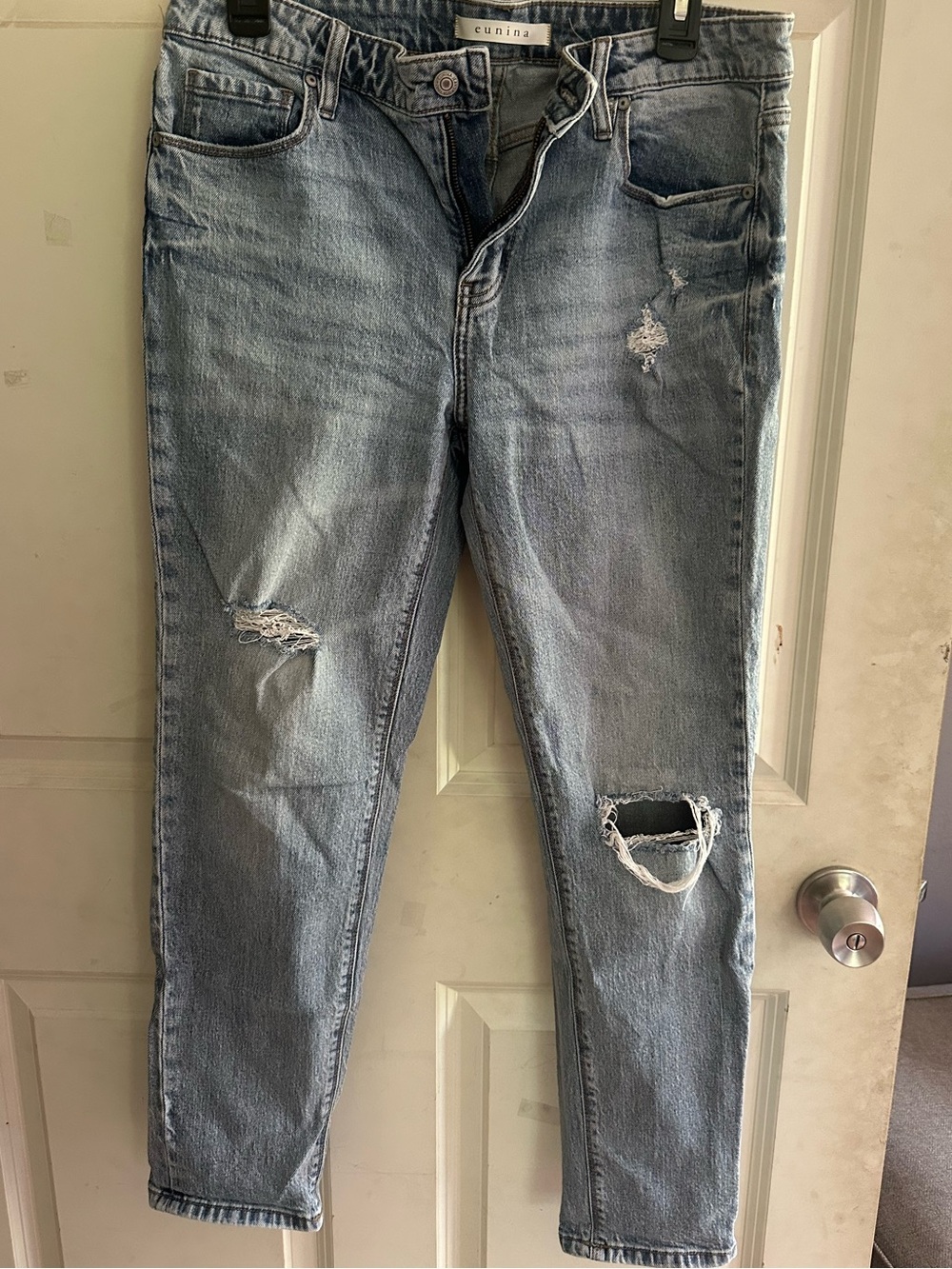 eunina Light Blue Distressed Frankie Midrise Girlfriend Jeans